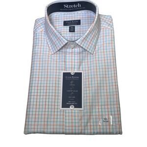 Club Room Men's Regular Fit Letto Plaid Dress Shirt Orange Aqua 16.5 34-35 $60